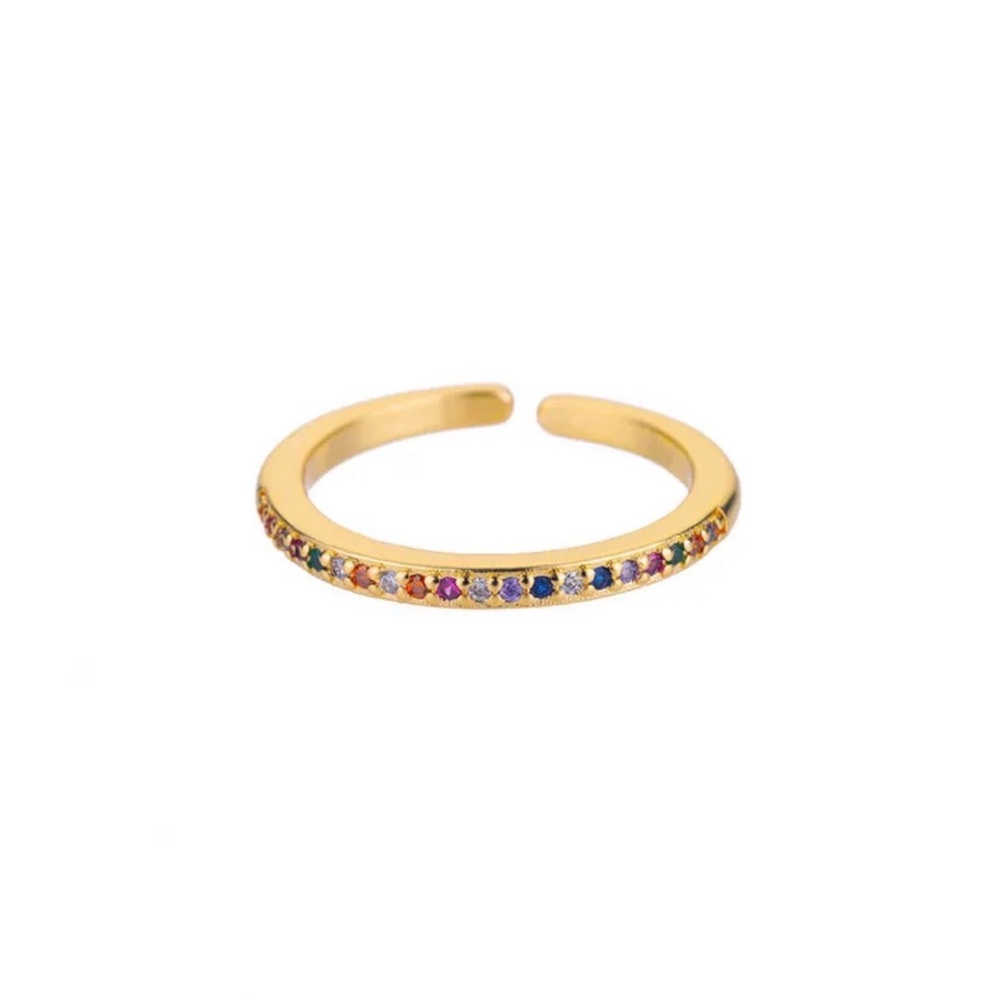 Gold PVD Coated Rainbow Pavé Open Band Ring